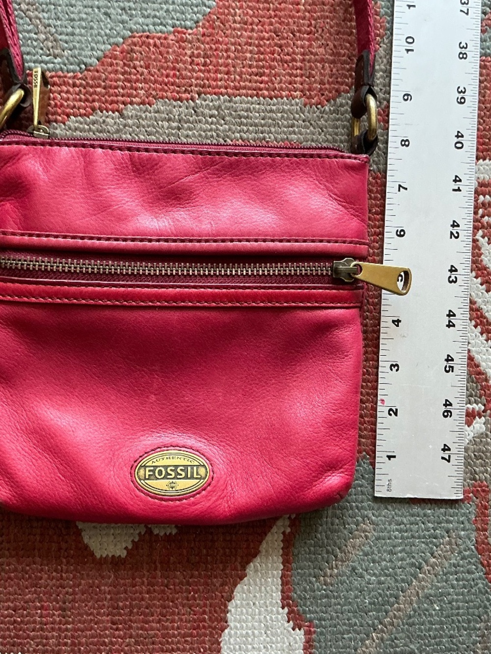 ⁠Fossil Genuine Leather Mini Crossbody Bag - Hot Pink / Magenta - Brass Hardware